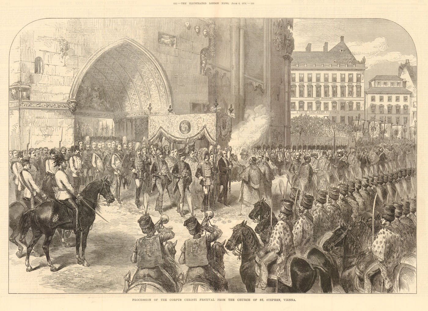 Corpus Christi festival procession, St. Stephen's church, Vienna. Austria 1874